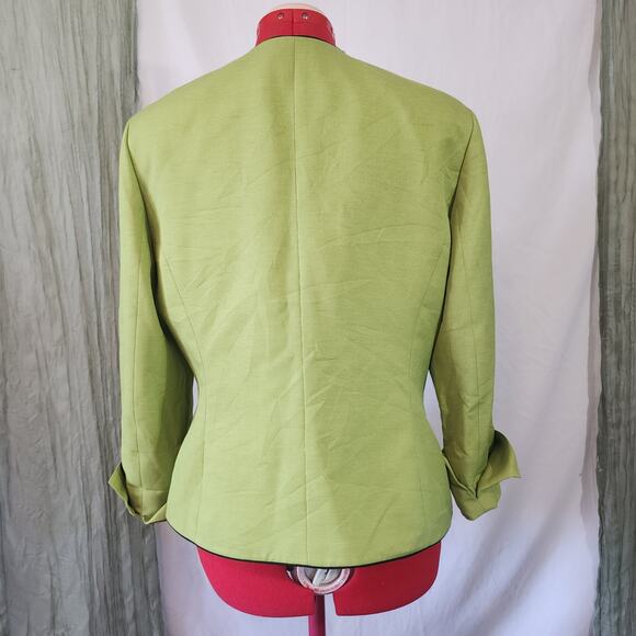 Black Label Evan-Picone Lime Green Black Trimmed Long Sleeve Blazer  Size 12 - Picture 3 of 6